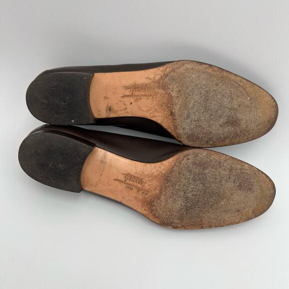 Vtg Salvatore Ferragamo Womens Loafer 6 AA Chocolate Brown Leather Gold Italy - Picture 11 of 12